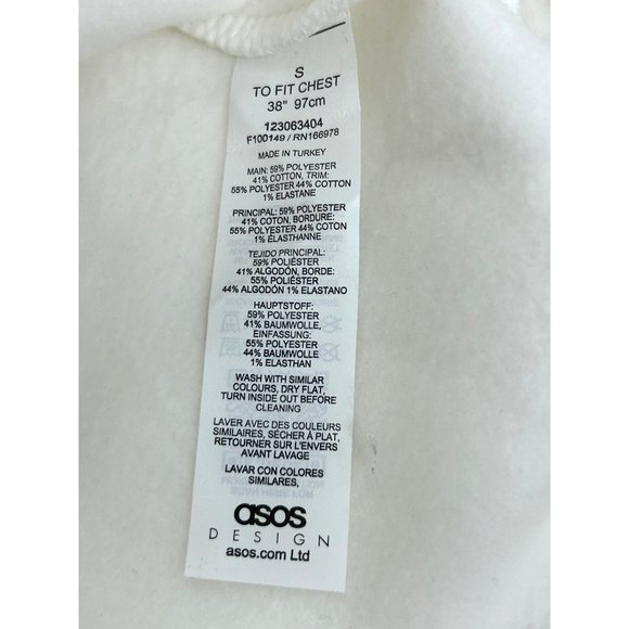 Asos Design Women’s White Sweatshirt S Collar V-Neck Rib Trim Drop Shoulder - Picture 6 of 10